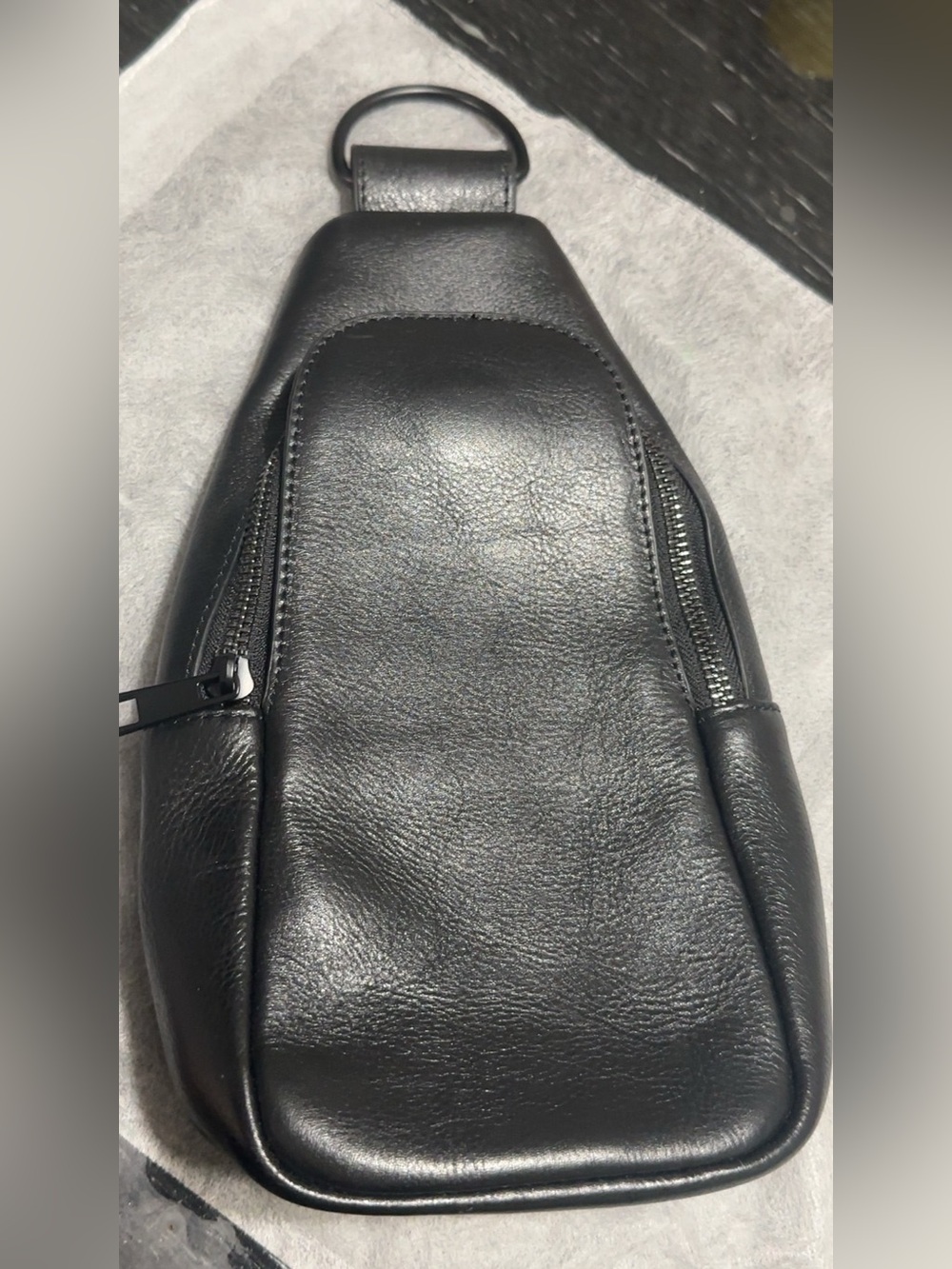 Men's Black Leather Sling Belt Bag - Compact Crossbody
